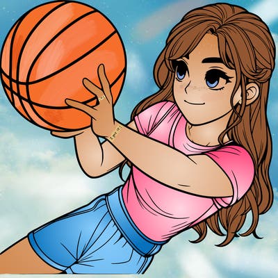 realistic girl playing basketball