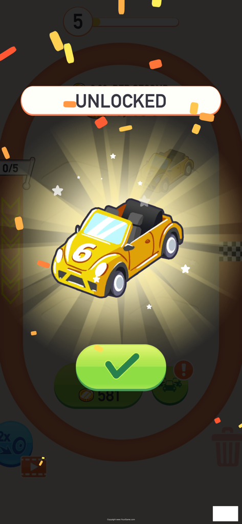 A yellow level 6 car unlocked in Car Merger mobile game