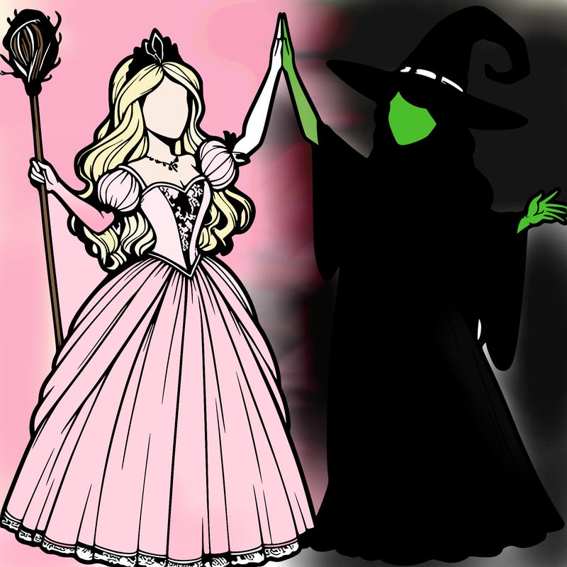 detailed realistic split of a princess and a witch