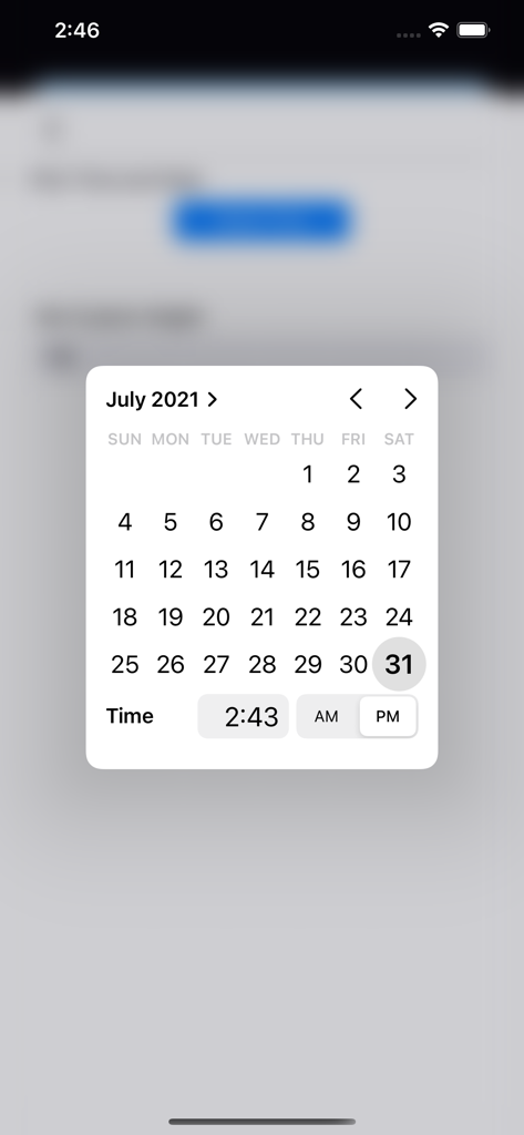 Interface for selecting date and time in the Sun Calculator app