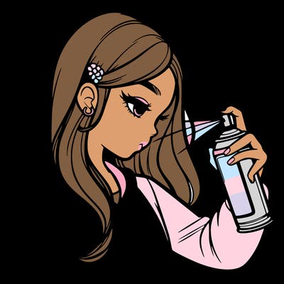 a realistic girl spray painting