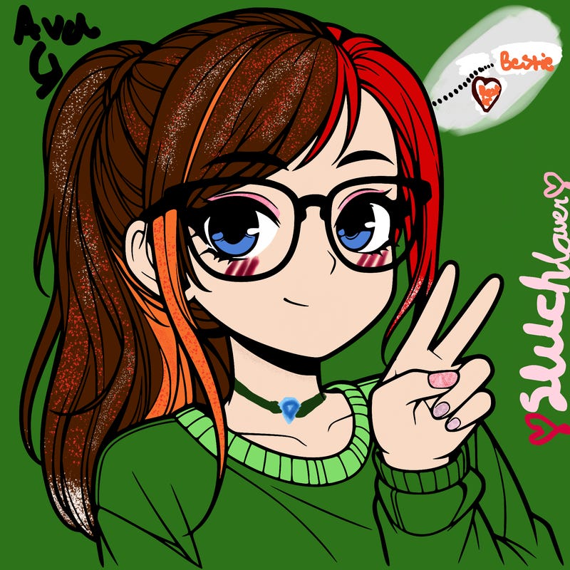 realistic girl with ponytail glasses and doing the peace