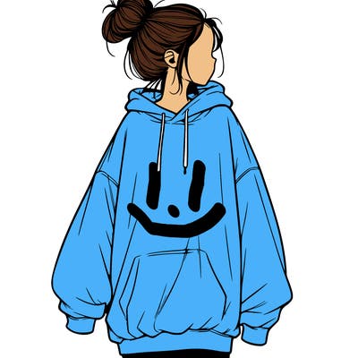 realistic girl with a oversized sweatshirt on and a bun