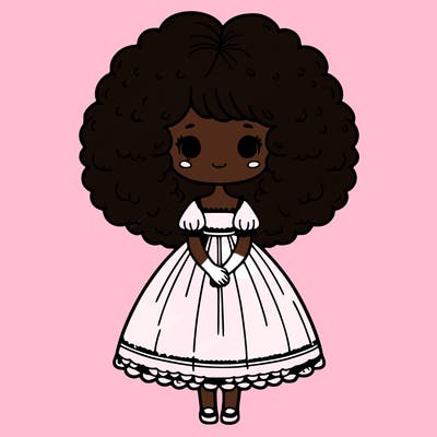 girl with puffy hair with dress