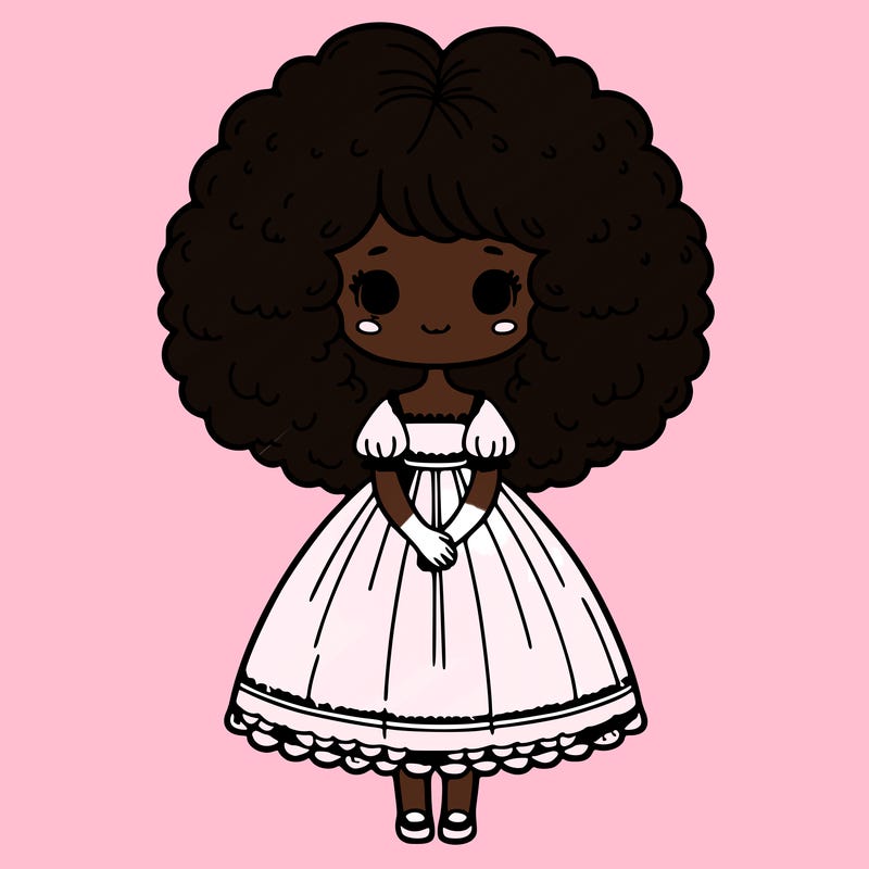 girl with puffy hair with dress