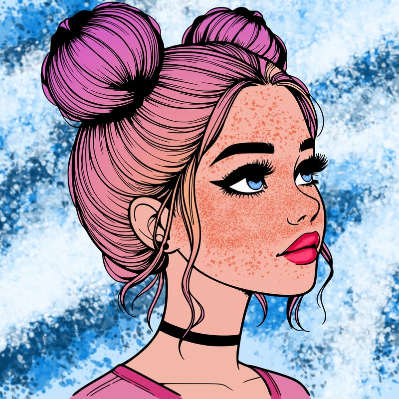 realistic girl with buns on the top of her head