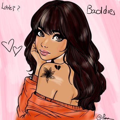 realistic girl with bangs looking over her shoulder