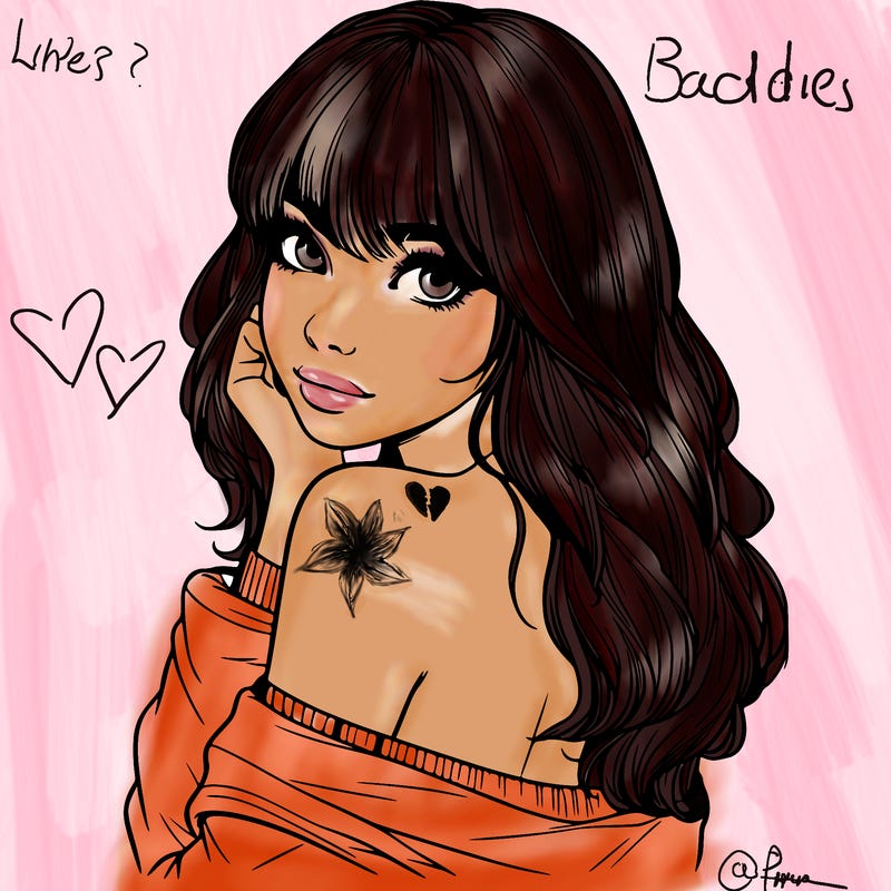 realistic girl with bangs looking over her shoulder