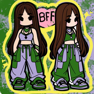 girl in baggy pants crop top and long hair