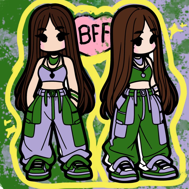 girl in baggy pants crop top and long hair