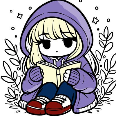 girl in oversized hoodie reading a book