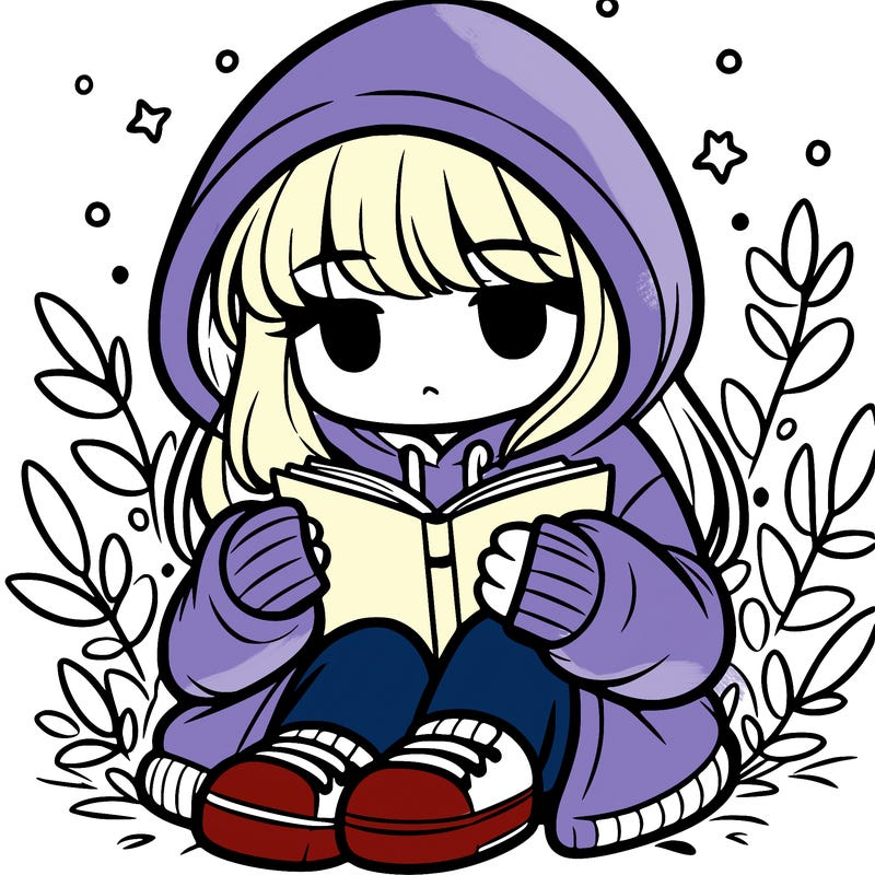 girl in oversized hoodie reading a book