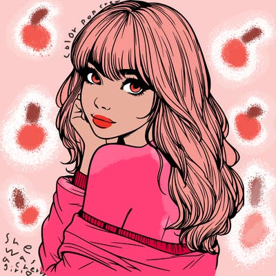 realistic girl with bangs looking over her shoulder