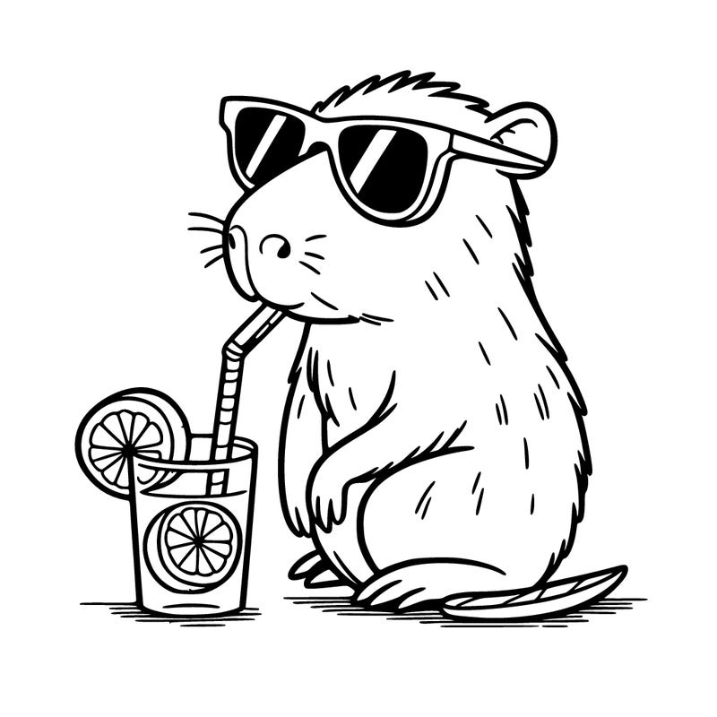 capybara drinking lemonade with sunglasses