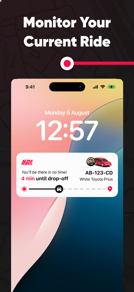 Rashi - Georgian rides - リアルタイムの乗車追跡とドライバーの詳細を表示するラシアプリのライブアクティビティを表示するiPhoneロック画面