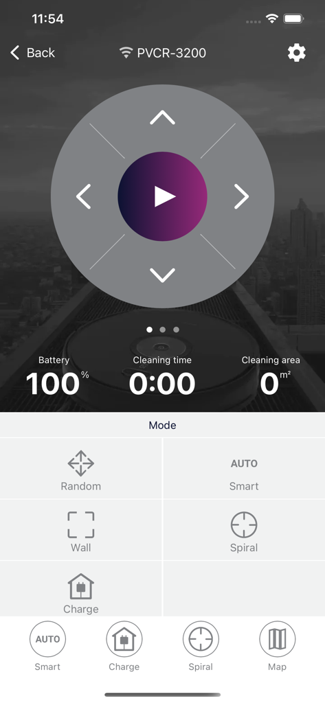POLARIS IQ Home app screen showing remote control settings and cleaning modes for a robot vacuum cleaner