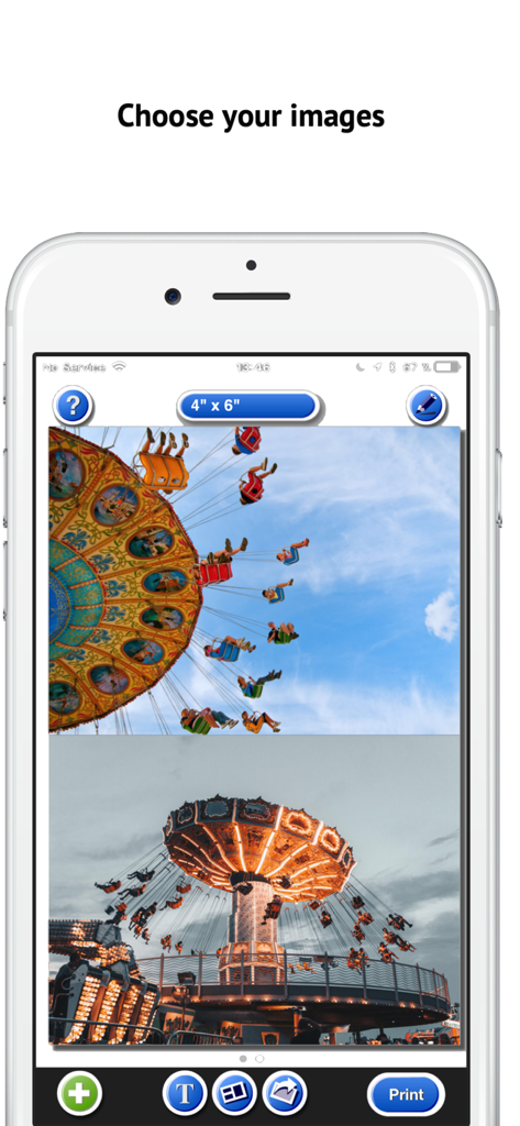 PhotoPrint Pro - PhotoPrint Pro app on iPhone showing a 4 by 6 inch photo layout ready for printing