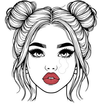realistic girl with two buns on her hair and lips