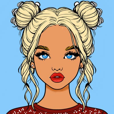 realistic girl with two buns in hair and lips