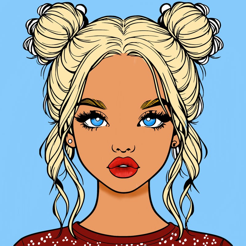 realistic girl with two buns in hair and lips