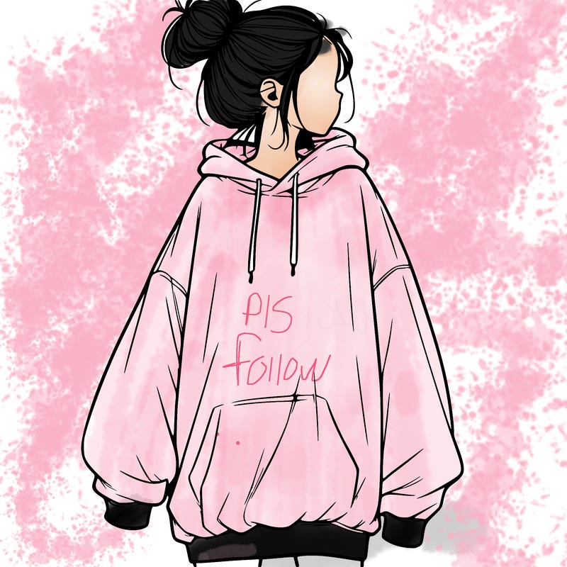 realistic girl with a oversized sweatshirt on and a bun