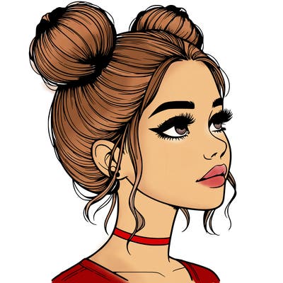realistic girl with buns on the top of her head