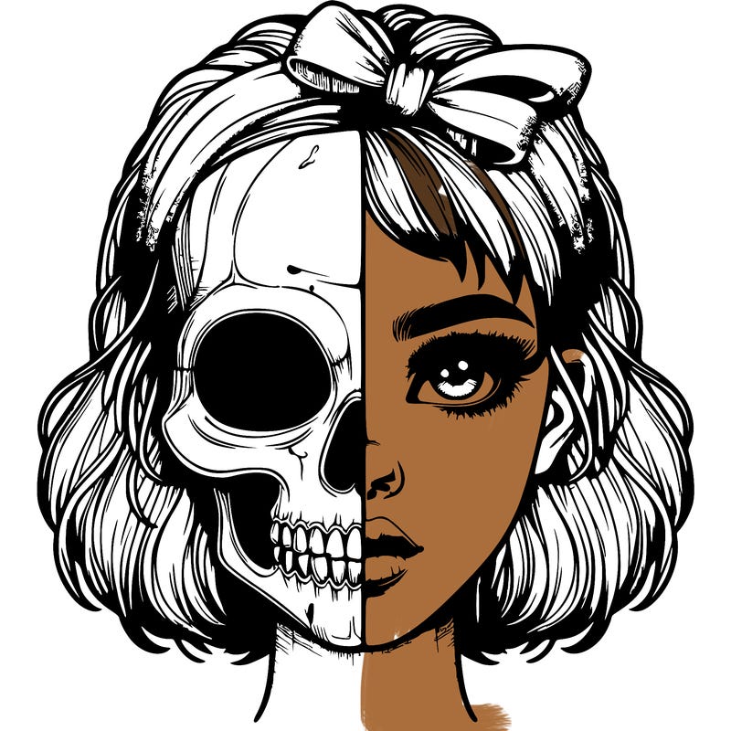 realistic girl with half skull mask