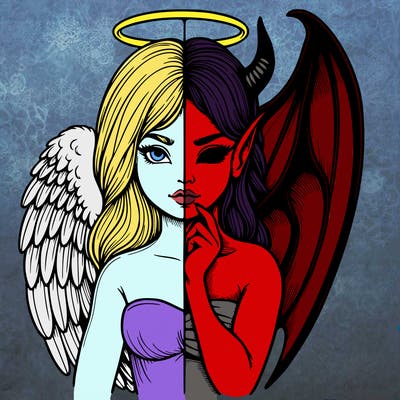 realistic angel half demon