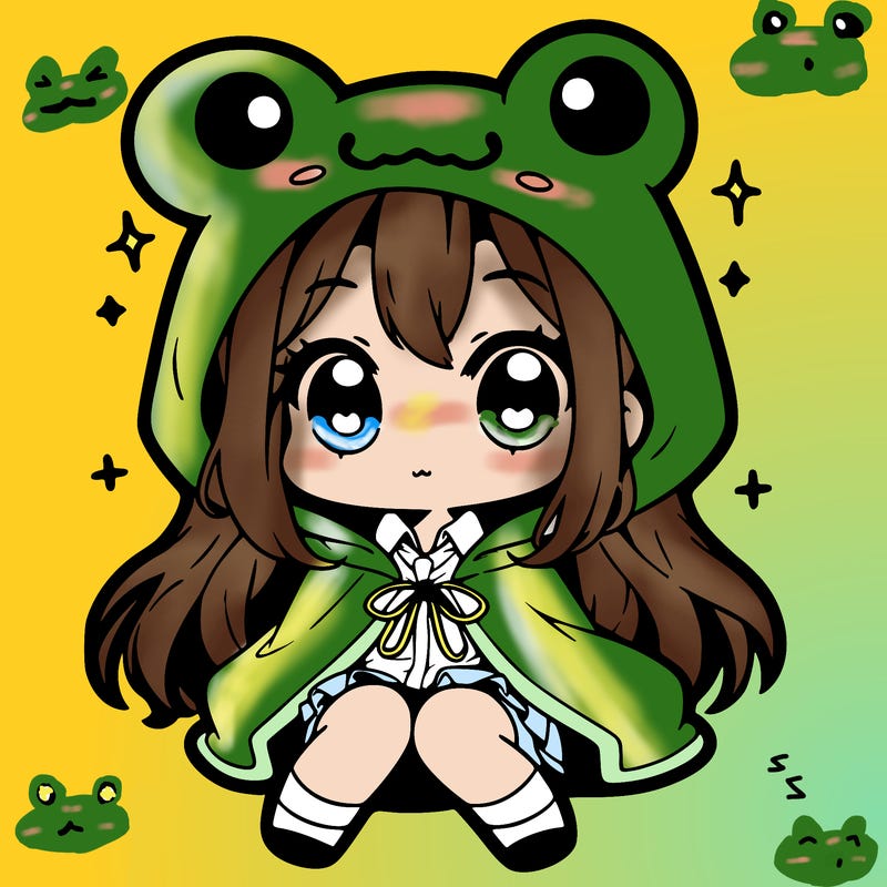 chibi girl with frog hoodie