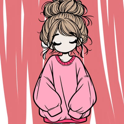 girl with baggy sweatshirt and messy bun