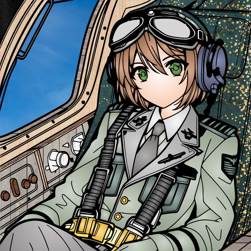 a pilot in plane in an anime design