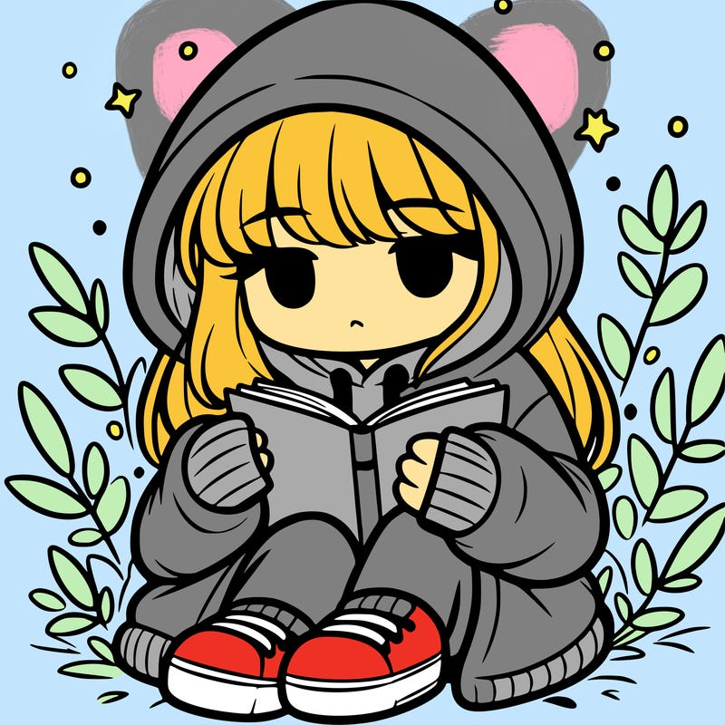 girl in oversized hoodie reading a book