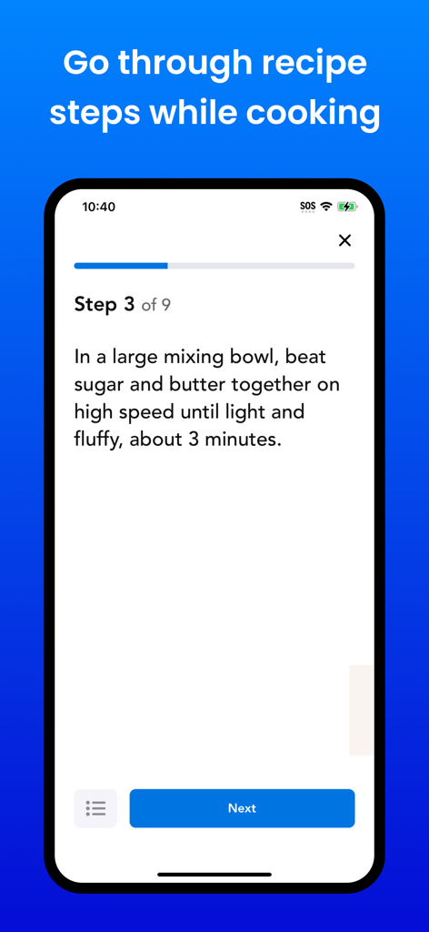 Inspo - AI Recipe Keeper - A screenshot of the Inspo app showing step-by-step cooking instructions in Step Mode.