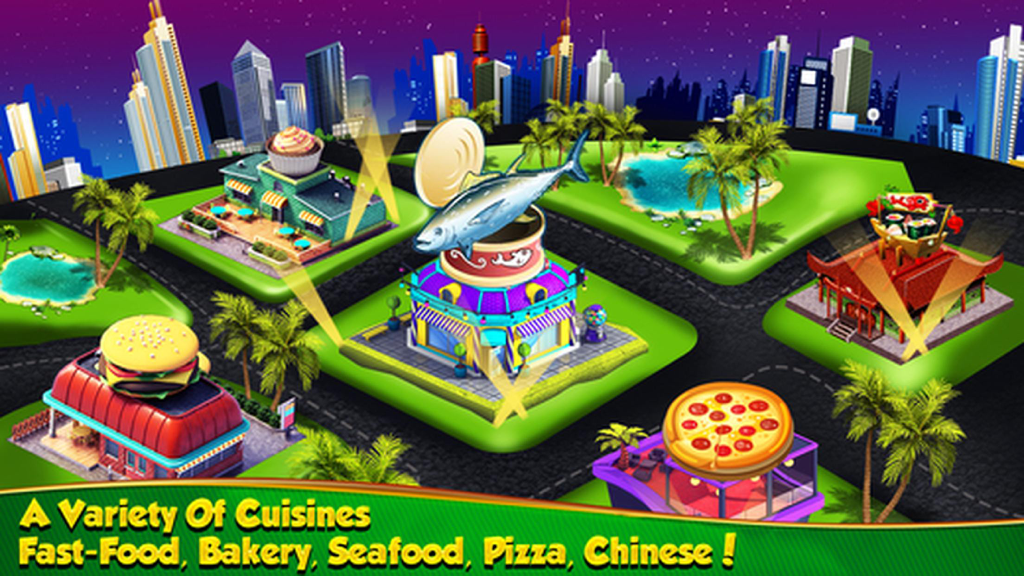 Cooking Dash Story - Fast Food Store & Burger King - Map showing different restaurant cuisines including fast food bakery seafood and pizza