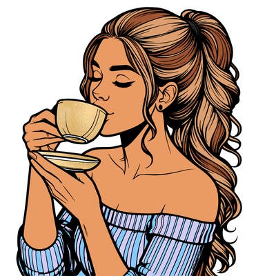 realistic woman drinking tea