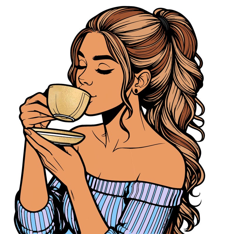 realistic woman drinking tea