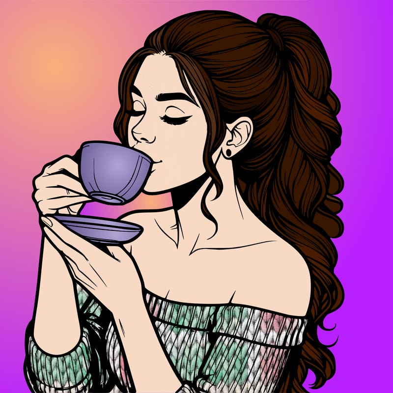 realistic woman drinking tea