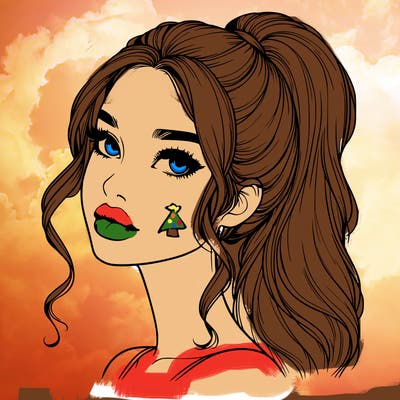 realistic girl with a ponytail on her hair and lips