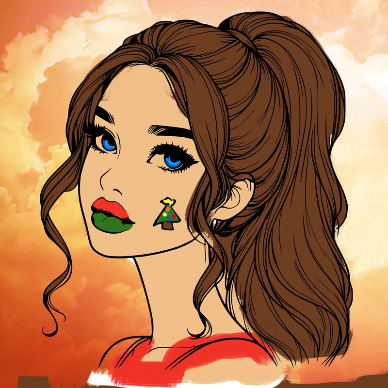 realistic girl with a ponytail on her hair and lips