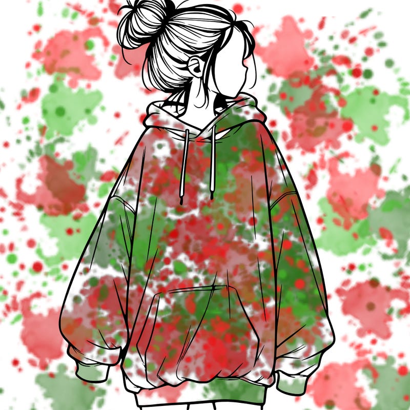 realistic girl with a oversized sweatshirt on and a bun