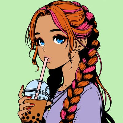 realistic girl with braided hair drinking boba