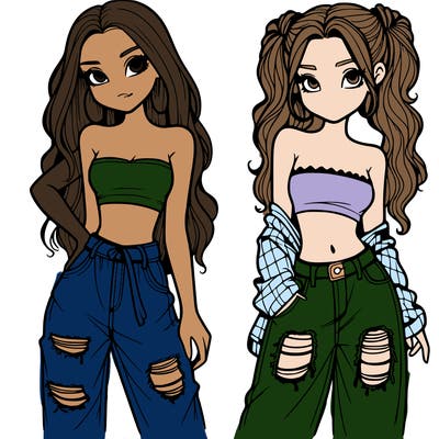 2 girls in crop tops and baggy jeans ripped