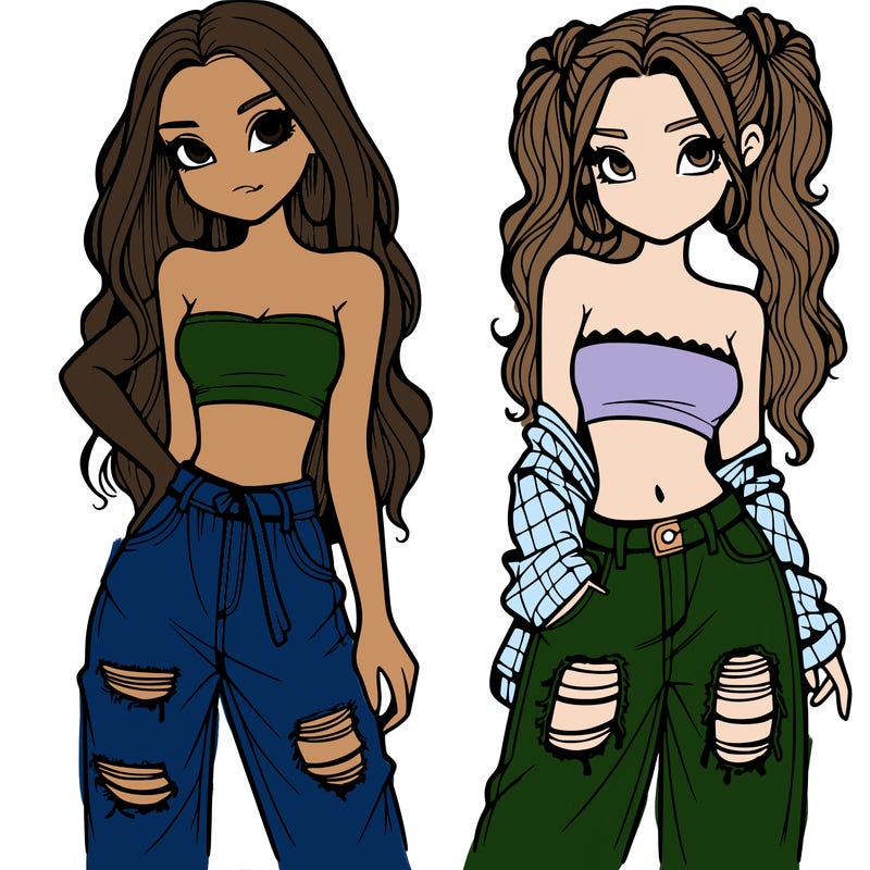 2 girls in crop tops and baggy jeans ripped