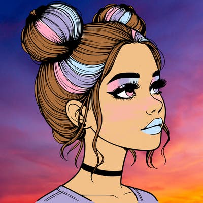 realistic girl with buns on the top of her head