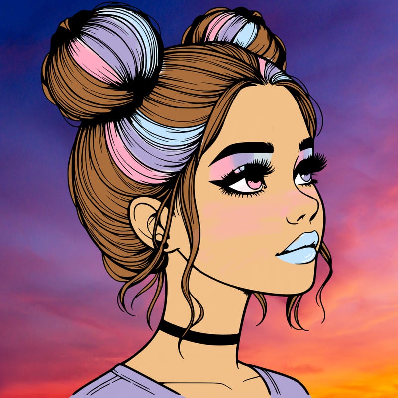 realistic girl with buns on the top of her head