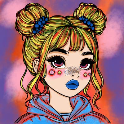 realistic girl with space buns