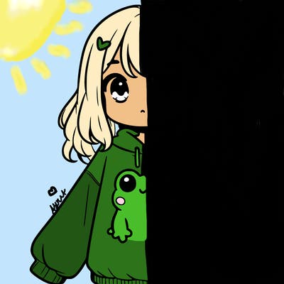 girl wearing frogging sweatshirt