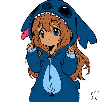 anime girl in a stitch onsie