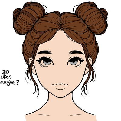 realistic girl with two buns on top of her head