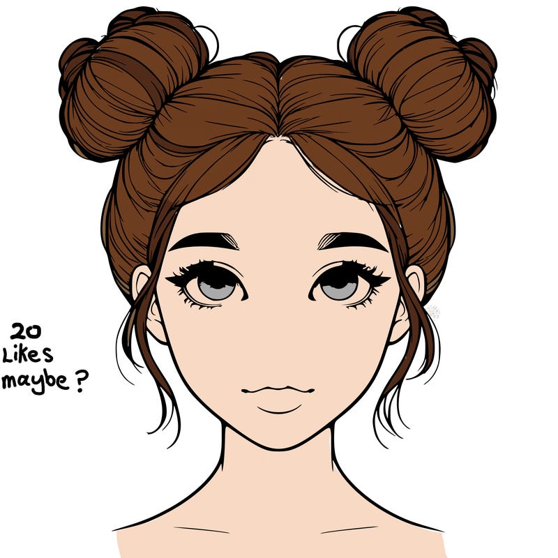 realistic girl with two buns on top of her head